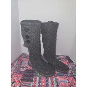 UGG Lattice Cardy Charcoal Grey Knit Tall Button Boots 3066 Womens Size 11